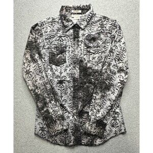Ariat Shirt Womens Medium Gray Black Fitted Western Snap Front Embroidered Rodeo